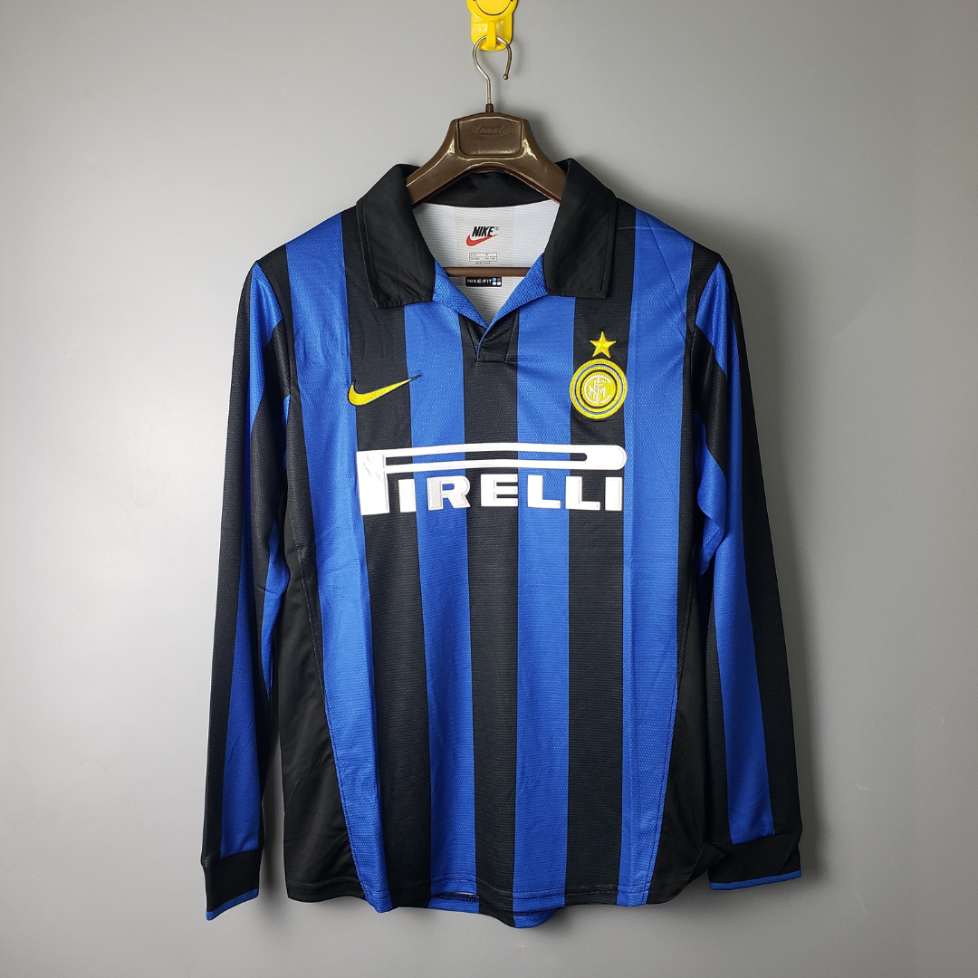 Camisa Manga Longa Inter de Milão Retrô Home 1998 Torcedor Masculina - Azul e Preta