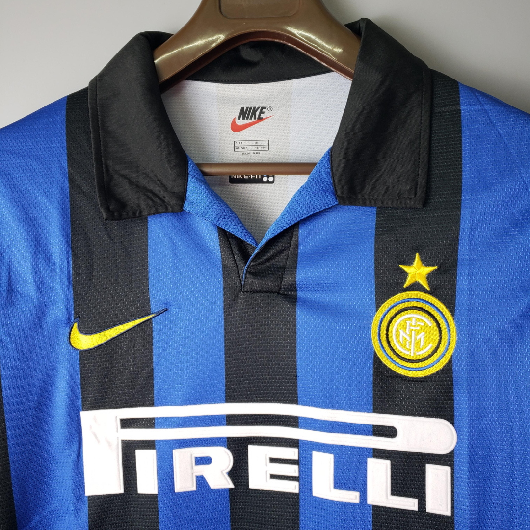 Camisa Manga Longa Inter de Milão Retrô Home 1998 Torcedor Masculina - Azul e Preta