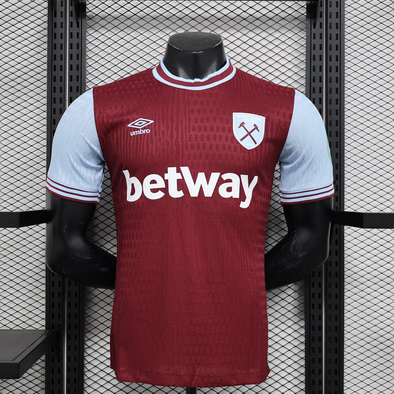 Camisa West Ham Home 24/25 Jogador Masculina - Vinho e Azul