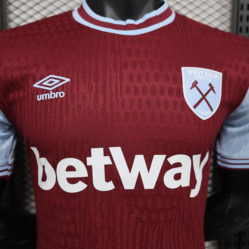 Camisa West Ham Home 24/25 Jogador Masculina - Vinho e Azul